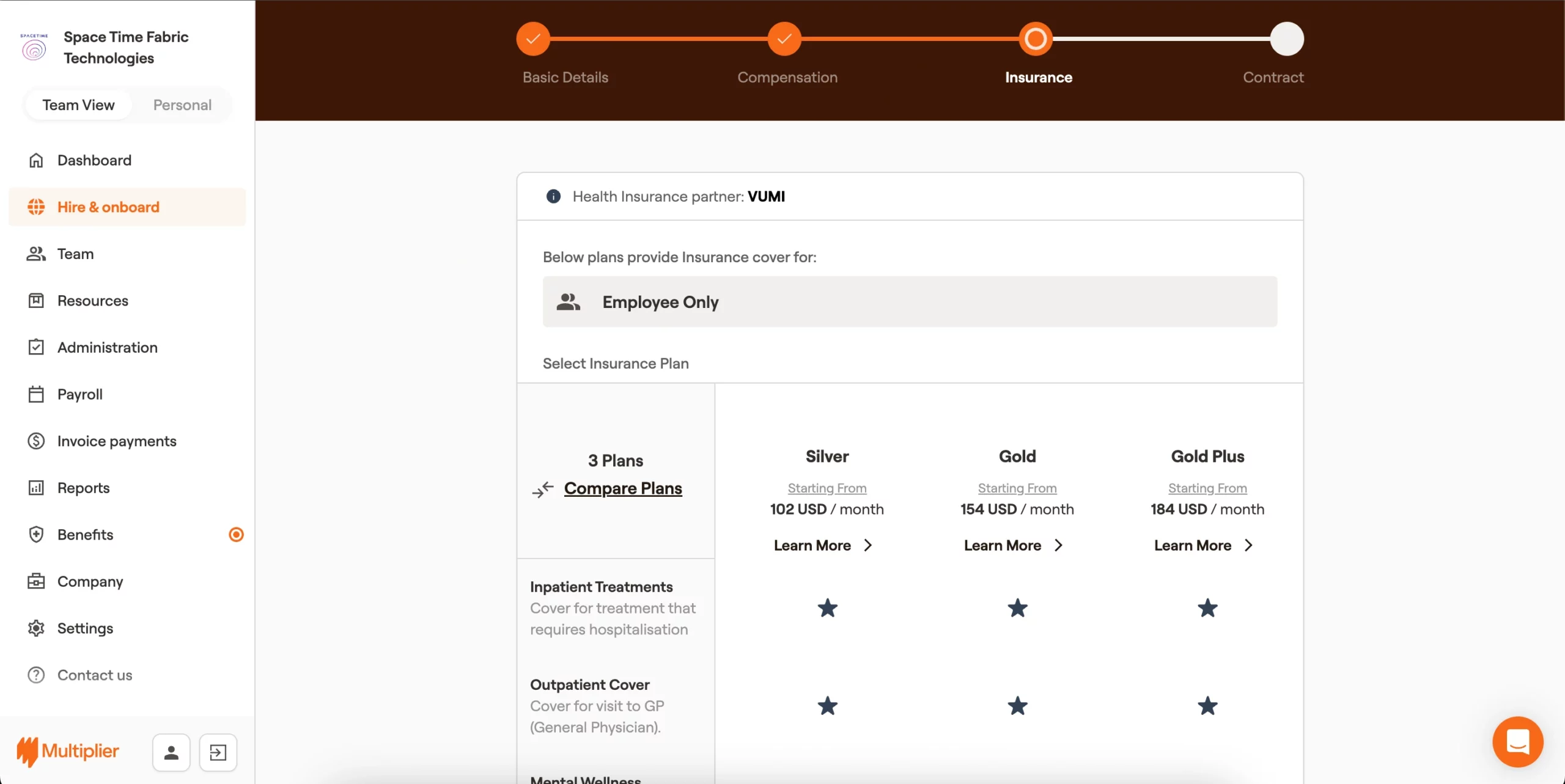 Insurance options available for onboarding a contractor in Singapore. 